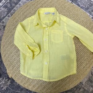 Janie and Jack Pastel Easter Yellow 100% Linen Button Up Long Sleeve, 6-12 mo